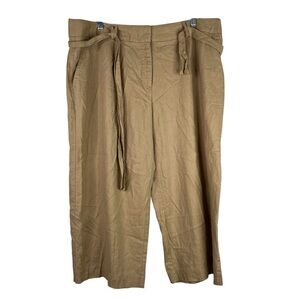 George Marc Eisen Pants Women's 18 Tan Khaki Linen Blend Cropped Wide Leg Capri